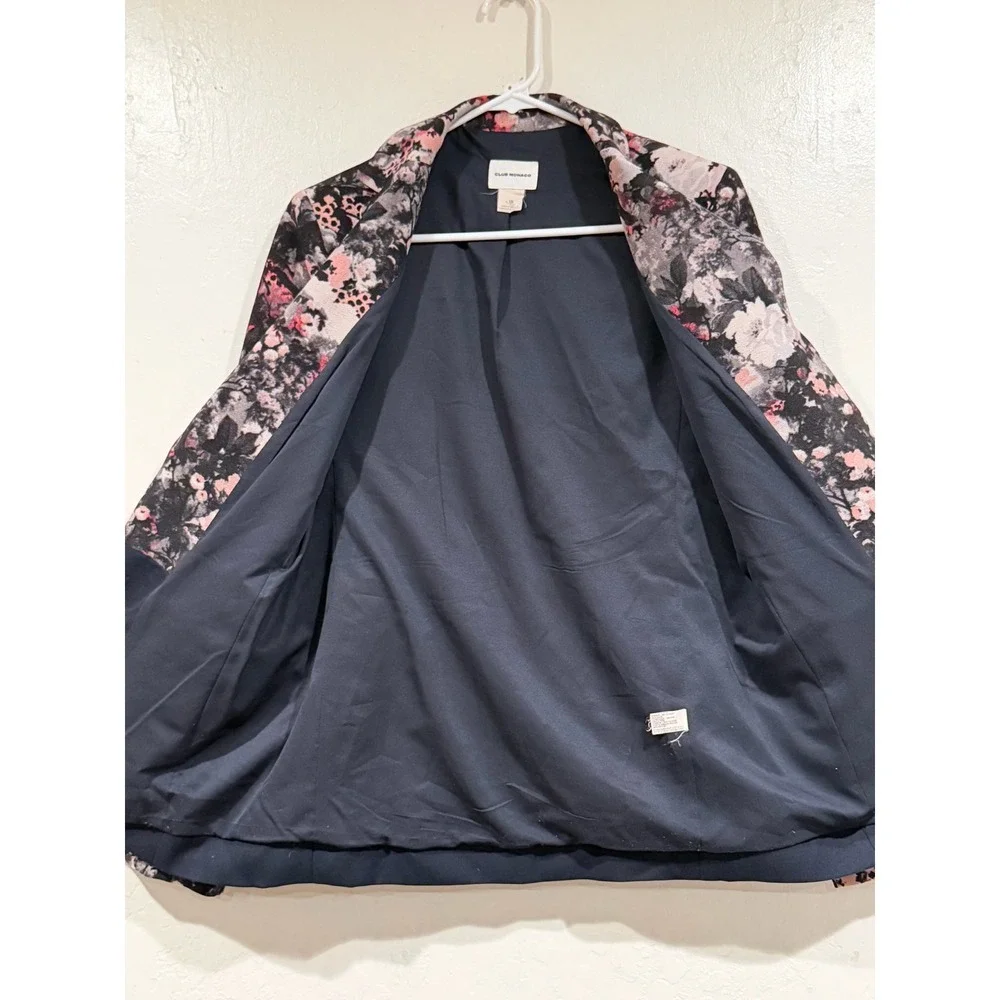 Club Monaco Floral Jacquard Mixed Media Navy Wool Blend Blazer 10 00701712